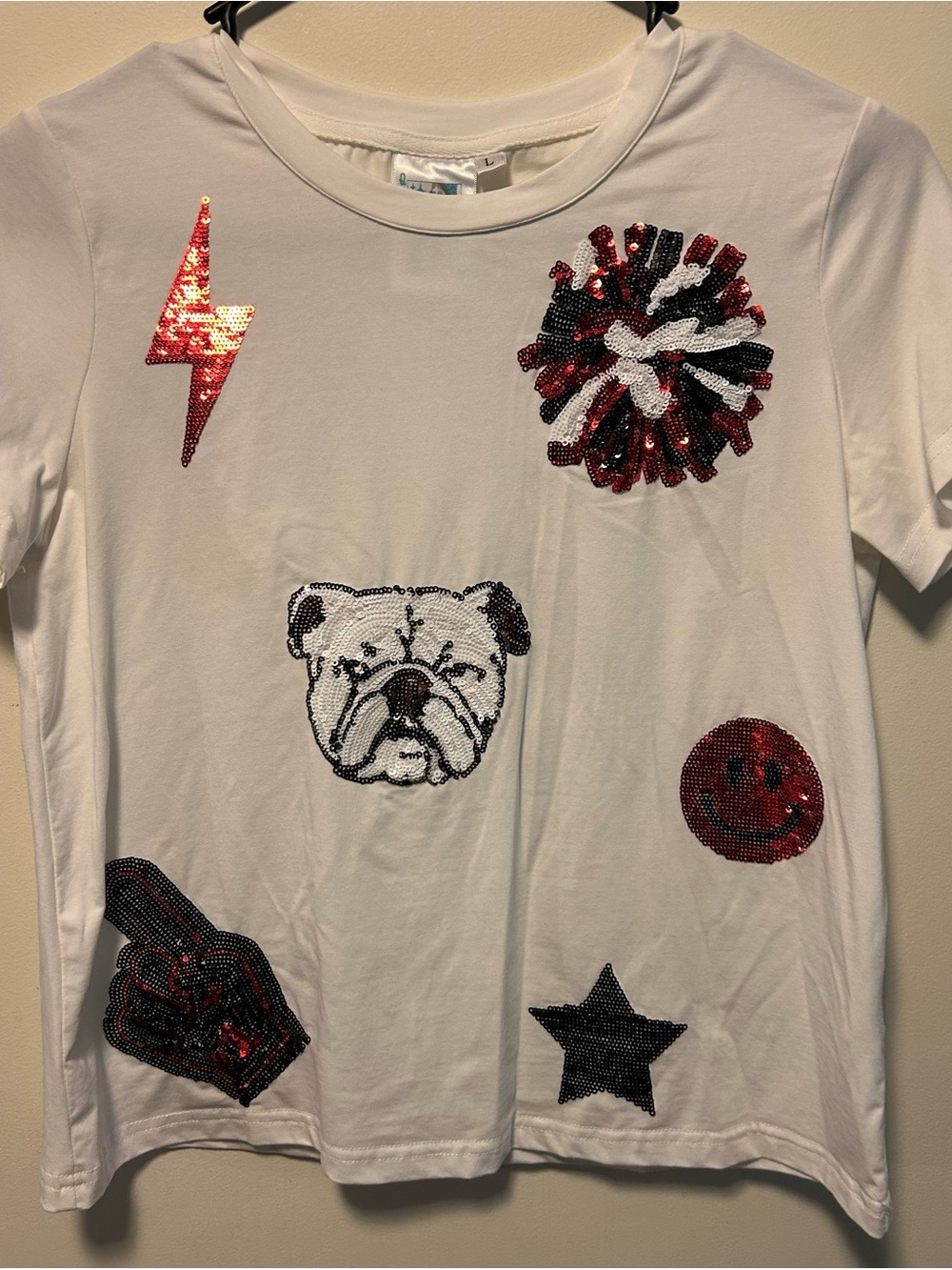 Queen of Sparkles Georgia Bulldog Graphic Tee Sequins Shine Game Day Large girls